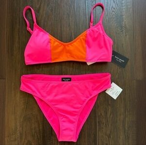 Kate Spade Women's color block Pink orange Bikini Two Piece Swimsuit Size Large